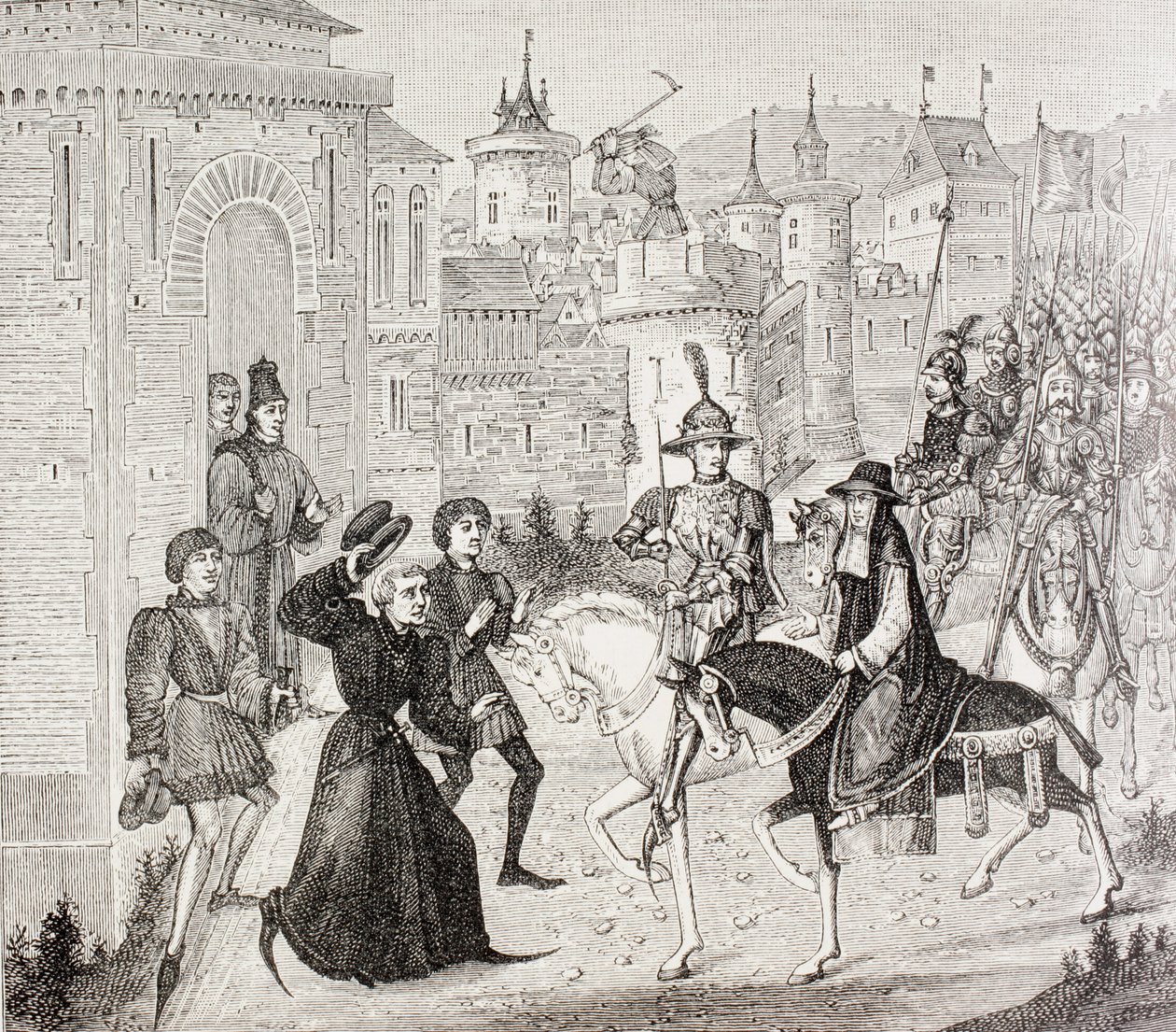 Entrada de Luís VIII e do Legado papal, Cardeal St. Angelo em Avignon em 1226, de "A vida militar e religiosa na Idade Média", de Paul Lacroix, publicado em Londres, c.1880 de French School