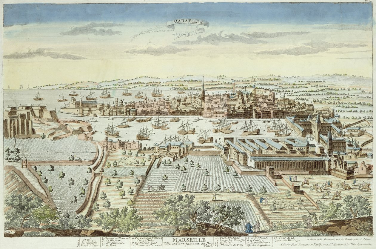 Plano Equestre de Marselha, 1680 (gravura colorida) de French School
