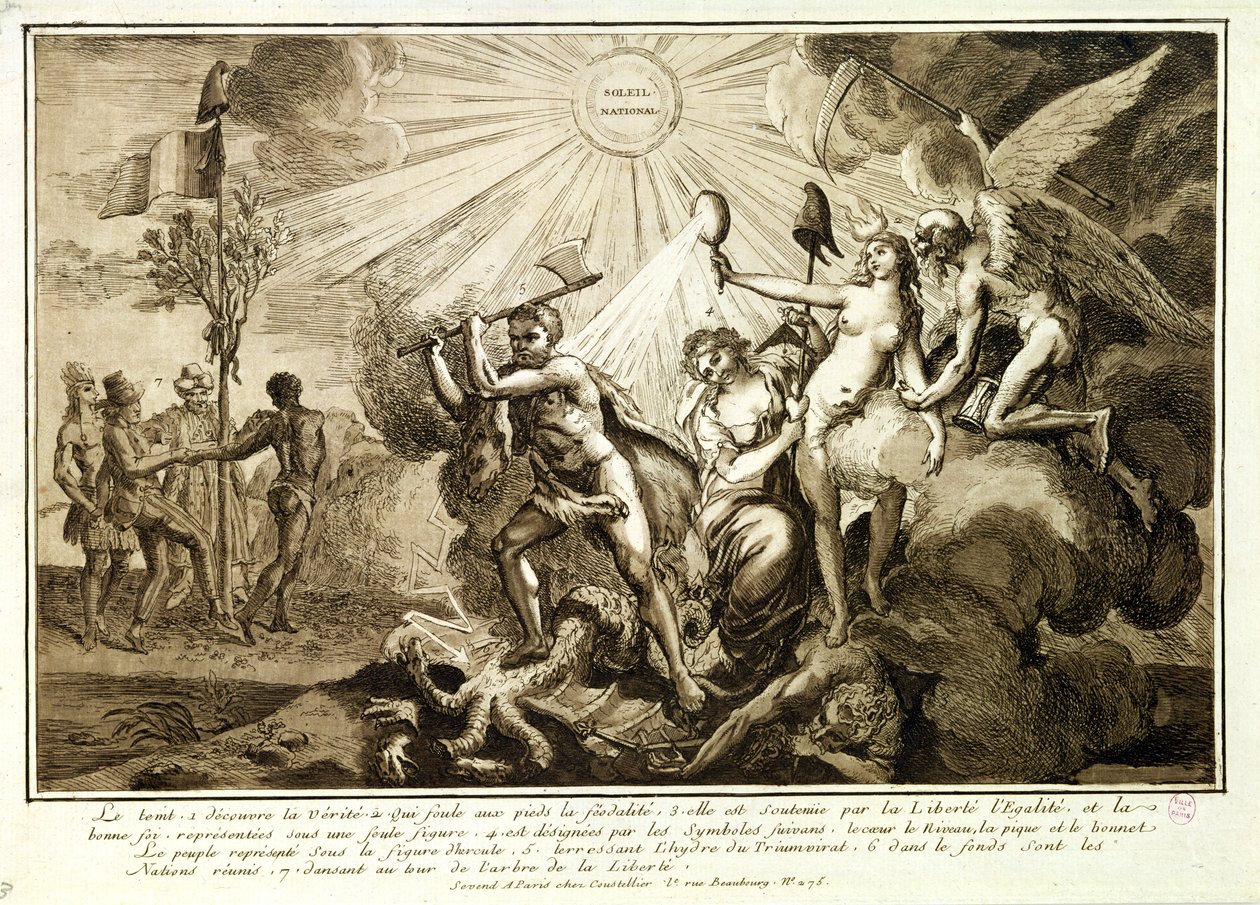 Pai Tempo descobre a verdade atropelando o feudalismo, c.1792-93 de French School