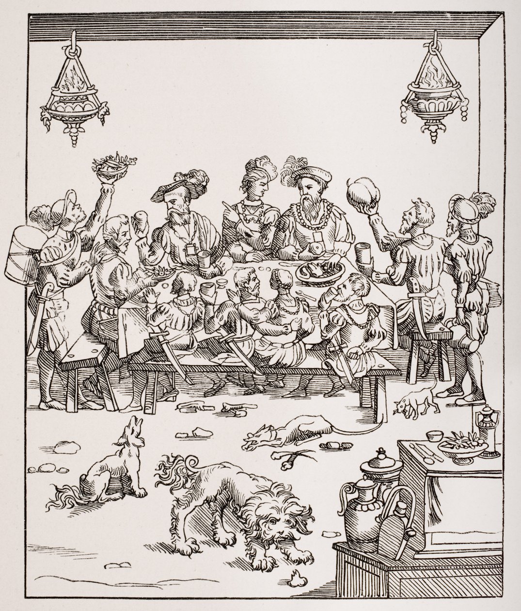 Edição da mesa, após uma xilogravura em &39;Banchetti Compisitioni di Vivende&39; por Christoforo di Messisburgo, publicado Ferrara, 1549, de &39;A Idade Média e o Renascimento&39; por Paul Lacroix (1806-84) publicado de French School