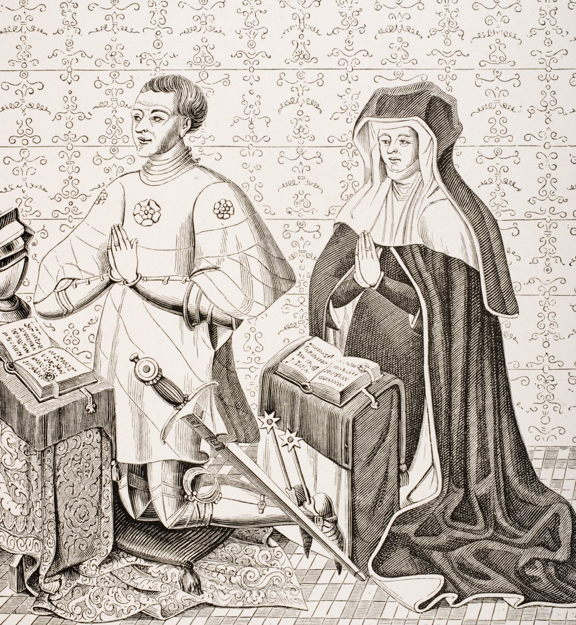 Jean Jouvenel des Ursins e sua Esposa, Michelle de Vitry, depois de um fragmento de uma imagem uma vez na Capela de Ursins, de &39;Le Moyen Age et La Renaissance&39;, de Paul Lacroix (1806-84), publicado em 1847 (li de French School
