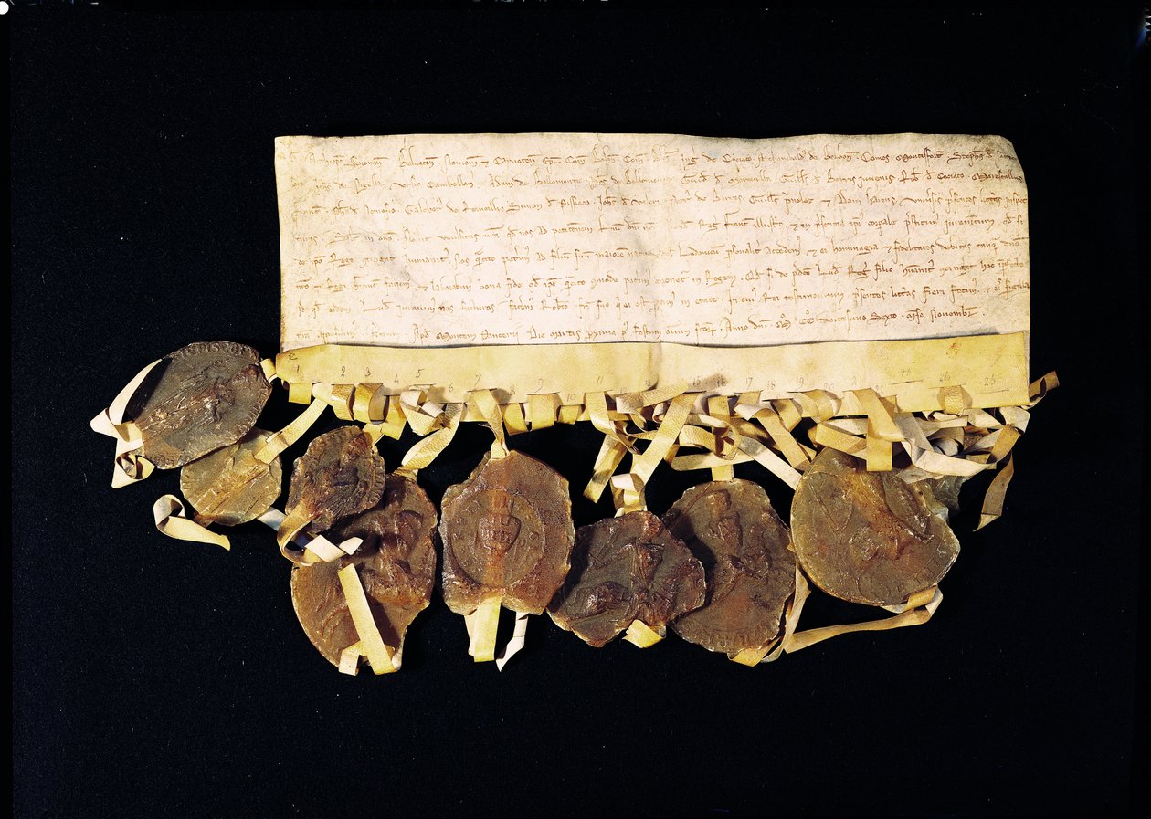 Carta dos prelados e barões do rei prometendo a Luís VIII (1187-1226) que reconhecerão seu filho Luís de França como rei após sua morte, 3 de novembro de 1226 de French School