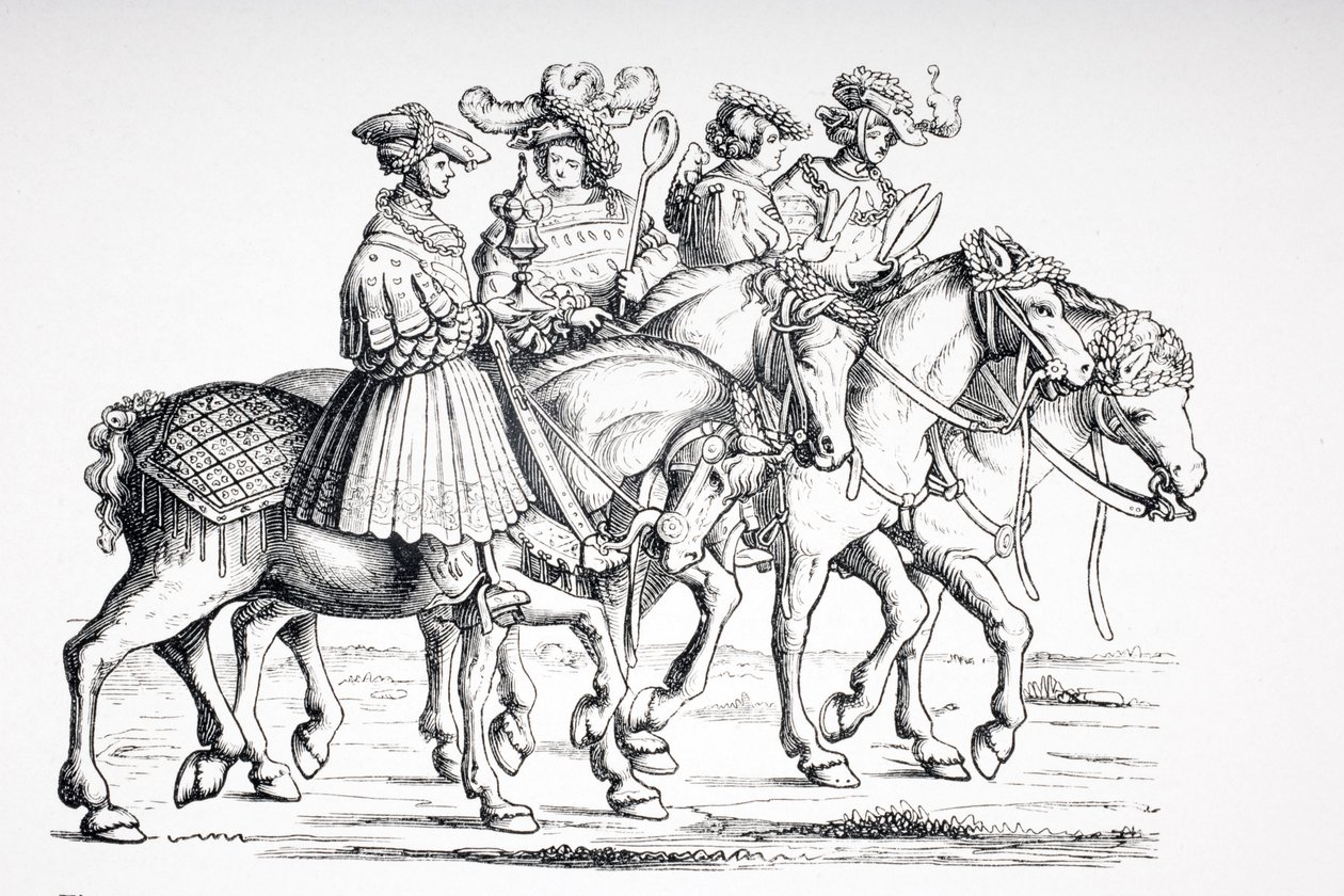 Oficiais da Mesa e da Câmara da Corte Imperial de Maximiliano I, depois de uma gravura de 1512 no &39;Triomphe de Maximiliano I&39;, de &39;Le Moyen Age et La Renaissance&39;, de Paul Lacroix (1806-84) de French School