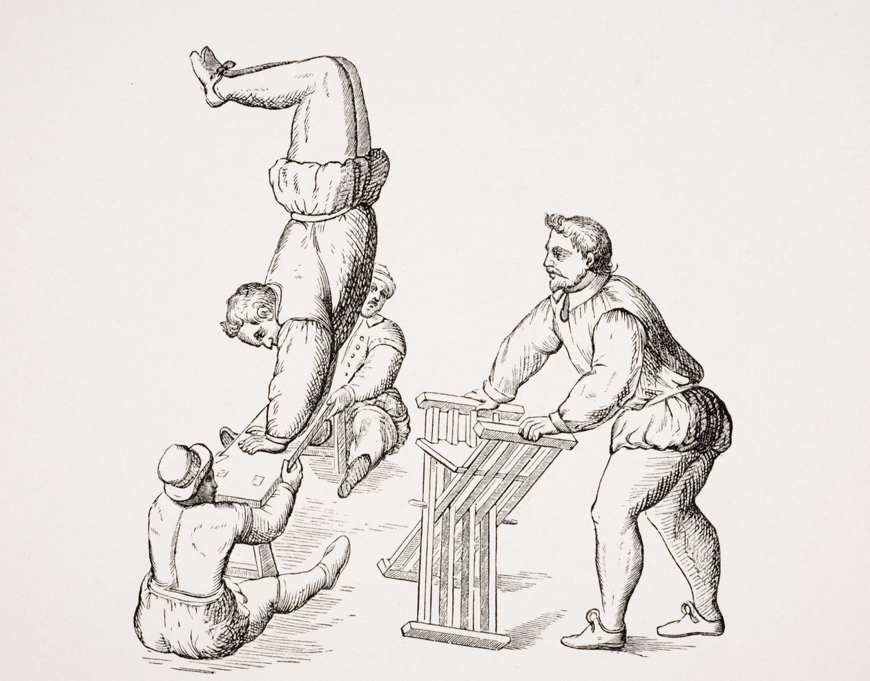 Cambalhotas, ilustração de uma fac-símile de &39;Excercises in Leaping and Vaulting&39;, de A. Tuccaro, publicada em 1599, de &39;Le Moyen Age et La Renaissance&39;, de Paul Lacroix (1806-84), publicada em 1847 (lit de French School