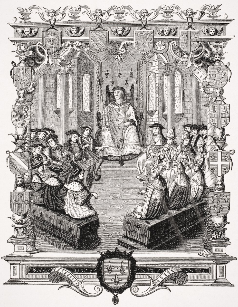 O Julgamento Civil de Charles de Bourbon (1490-1527) Antes dos Pares da França, 1523, depois de uma gravura em &39;La Monarchie Françoise de Montfaucon&39;, de &39;Le Moyen Age et la Renaissance&39; por Paul Lacroix de French School