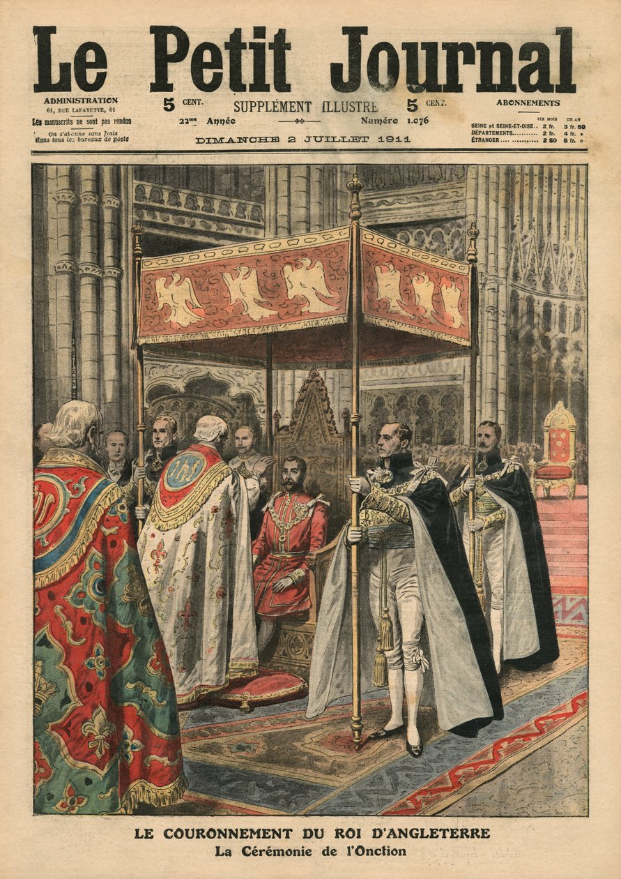 A Coroação do Rei George V (1865-1936) e a Cerimônia da Unção na Abadia de Westminster, 23 de junho de 1911, ilustração do &39;Le Petit Journal&39;, suplemento ilustrativo, 2 de julho de 1911 de French School