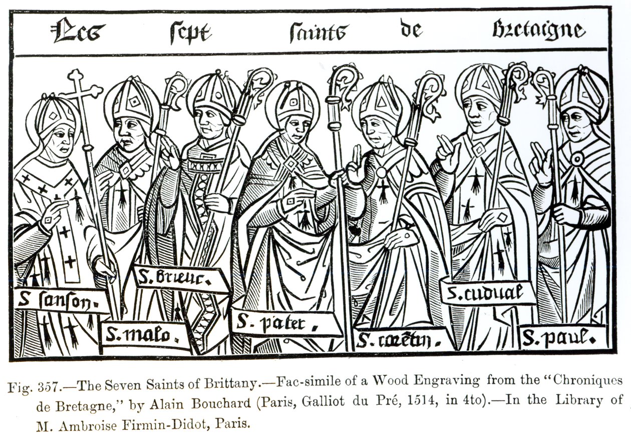 Os Sete Santos da Bretanha, de &39;Chroniques de Bretagne&39;by Alain Bouchard, 1514, ilustração de&39; Ciência e Literatura na Idade Média e Renascença &39;, escrita e gravada por Paul Lacroix, de French School