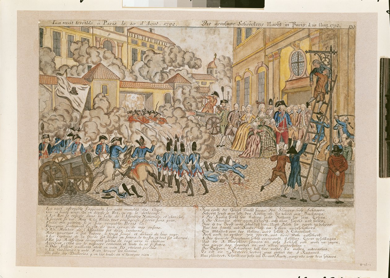 A terrível noite em Paris, 10 de agosto de 1792 (gravura colorida) de French School