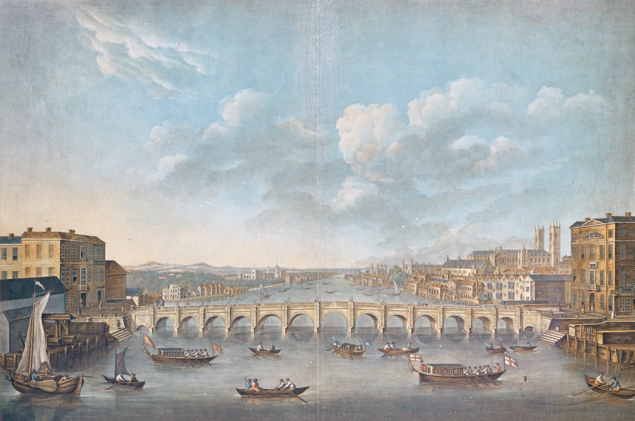 Vista da Ponte de Westminster, gravada por Pierre Michel Alix (1762-1817), 1799 (gravura a cores) de French School