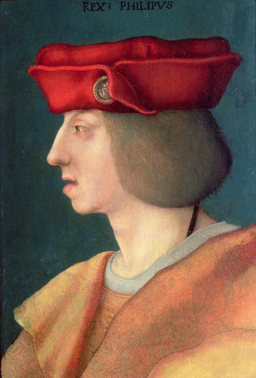 Rei Filipe I "O Belo" da Espanha (1478-1506): filho do imperador Maximiliano I (1459-1519) e Maria de Borgonha (1457-82) e marido de Joana de Castela (1479-1555) (painel) de German School