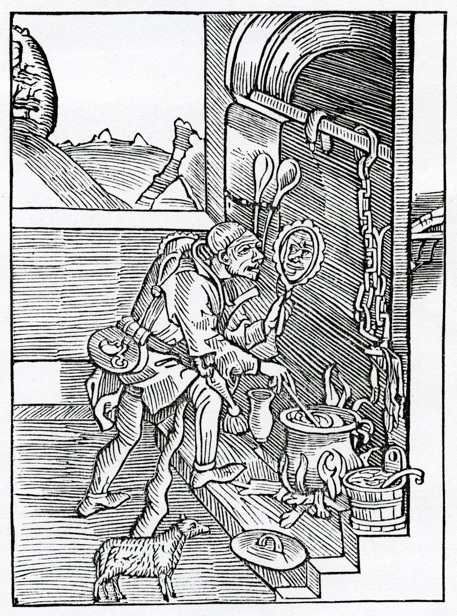 De pessoas que se dão tão bem em suas próprias concepções que elas não afinam nenhuma delas de forma tão clara, estridente, fayre, nem eloqüente, como elas mesmas são, ilustração da tradução inglesa de Alexander Barclay de "The S de German School