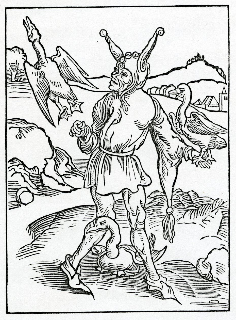 De hinos que nada pode e nada de wyllerne, e seyth moche, lytell berynge away, eu mene nat theuys, ilustração da tradução inglesa de Alexander Barclay de &39;The Ship of Fools&39;, de uma edição de German School