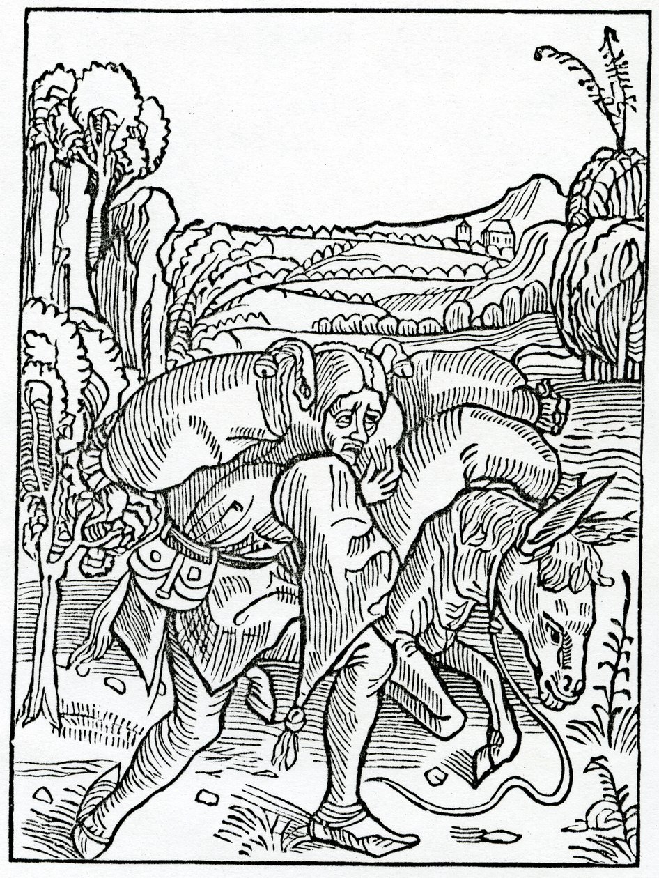 De pluralites que é dizer deles que os carregam com muitos benefícios, ilustração da tradução inglesa de Alexander Barclay de &39;O Barco de Bobos&39;, de uma edição publicada em 1874 de German School