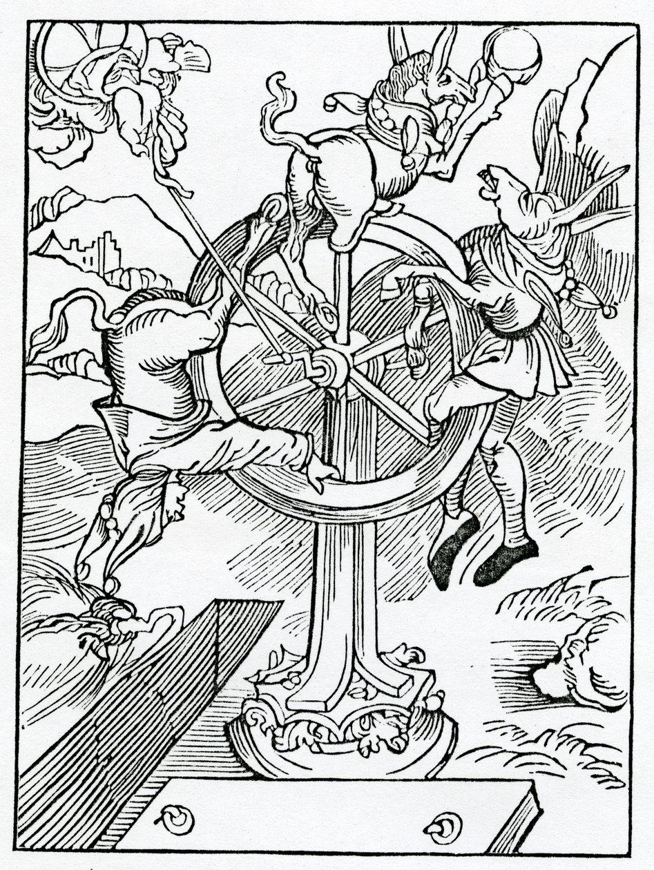 Do fim da honra e do poder mundano e das pessoas que nela confiam, ilustração da tradução inglesa de Alexander Barclay de "O Barco dos Loucos", de uma edição publicada em 1874 de German School
