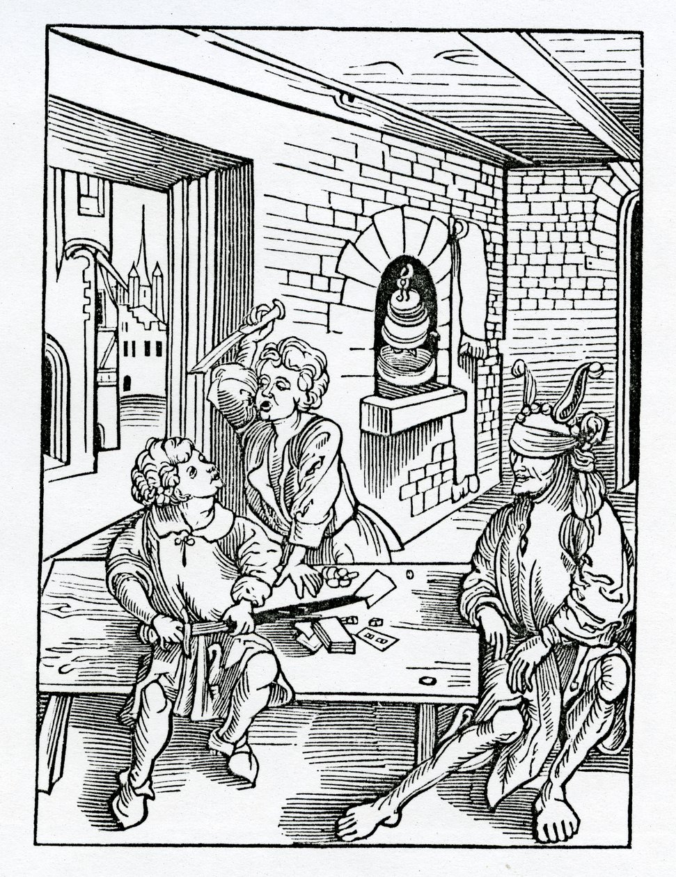 Da erudição de faders negativas "anenst theyr chyldren", ilustração da tradução inglesa de Alexander Barclay de "The Ship of Fools", de uma edição publicada em 1874 de German School