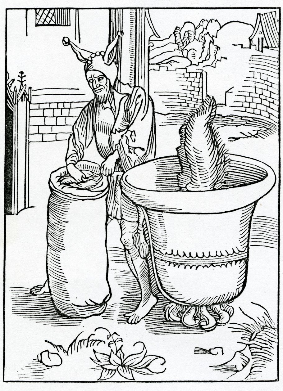 Dos que forçam ou se importam com o bacbytynge do povo lewde, ilustração da tradução inglesa de Alexander Barclay de "The Ship of Fools", de uma edição publicada em 1874 de German School