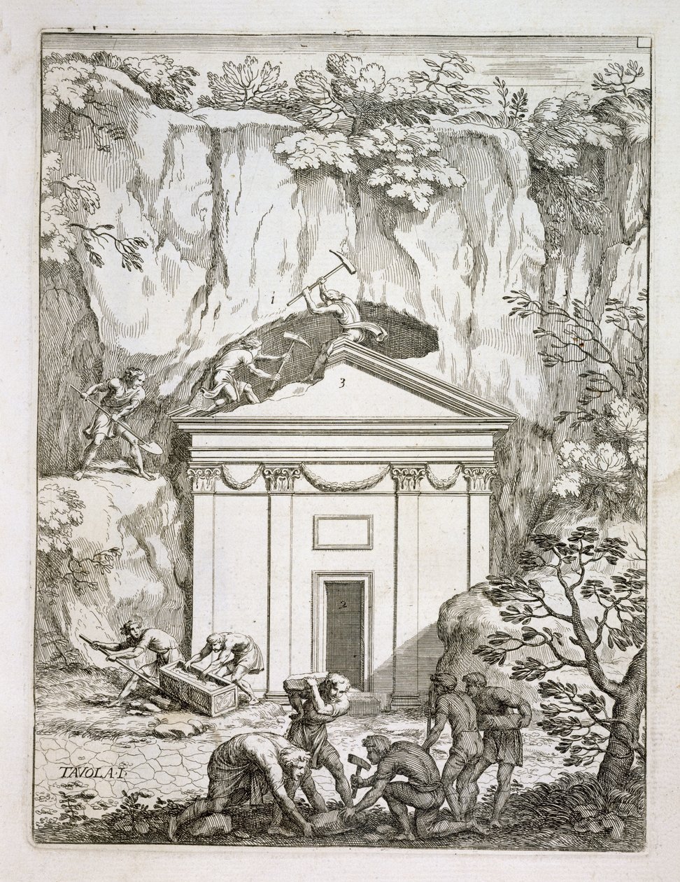 Escavação do túmulo de Quintus Nasonius Ambrosius na década de 1670, de &39;Le Pitture Antiche del Sepulchro d&39;Nasonii na Via Flaminia&39;, de Giovanni Pietro Bellori (1613-96) publicou Roma, 1702 (lit de Italian School