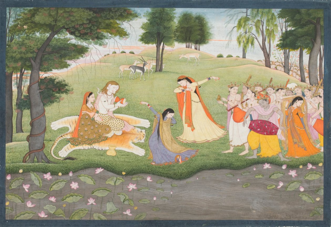 Os Deuses cantam e dançam para Shiva e Parvati de Khushala