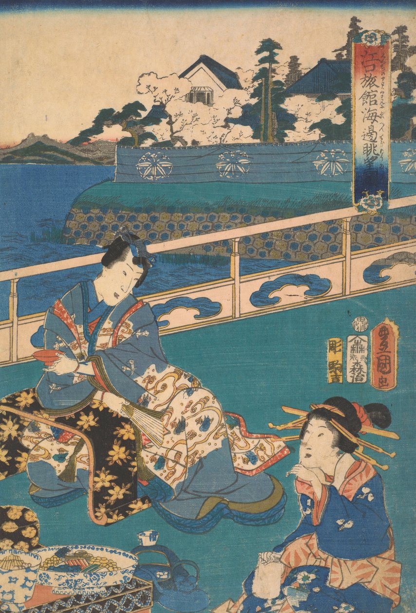 Visualizando a beira-mar na Pousada Eguchi (um dos trípticos com F1978.58 e F1978.59) de Kunisada