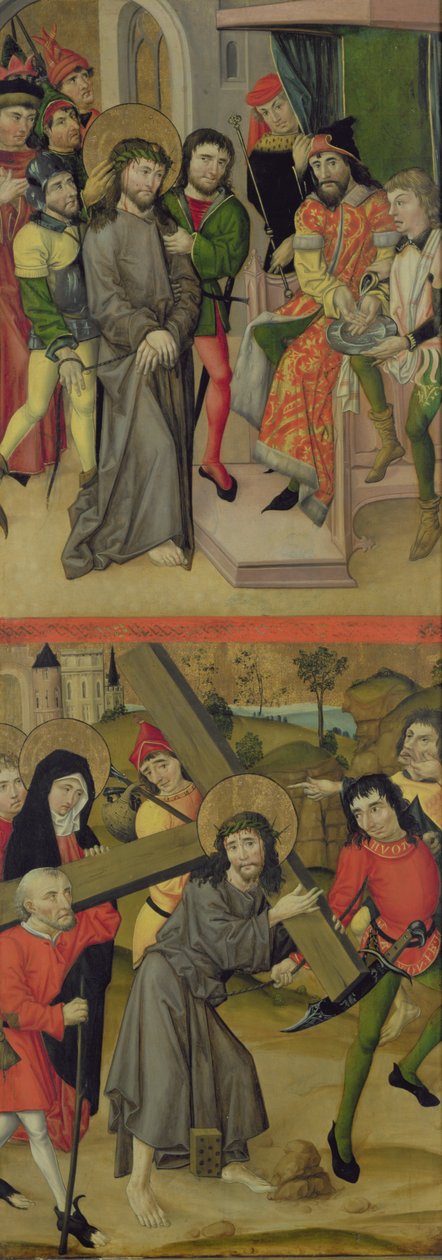 Cristo diante de Pilatos e Cristo carregando a cruz, painel e retábulo representando cenas da Paixão e dos Santos, 1490 (ver também 144537 e 144539-40) de Master of the Luneburg Footwashers