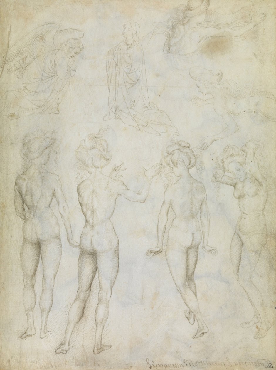 Quatro estudos de um nu feminino, um aviso e dois estudos de uma mulher nadando de Antonio Pisanello