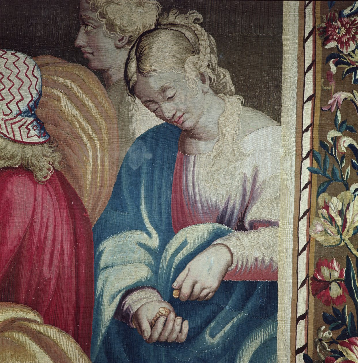 Tapeçaria representando os Atos dos Apóstolos, a Morte de Ananias (Safira, esposa de Ananias contando suas moedas), tecida na Oficina de Beauvais sob a direção de Philippe Behagle (1641-1705), 16 de Raffaello Sanzio Raphael