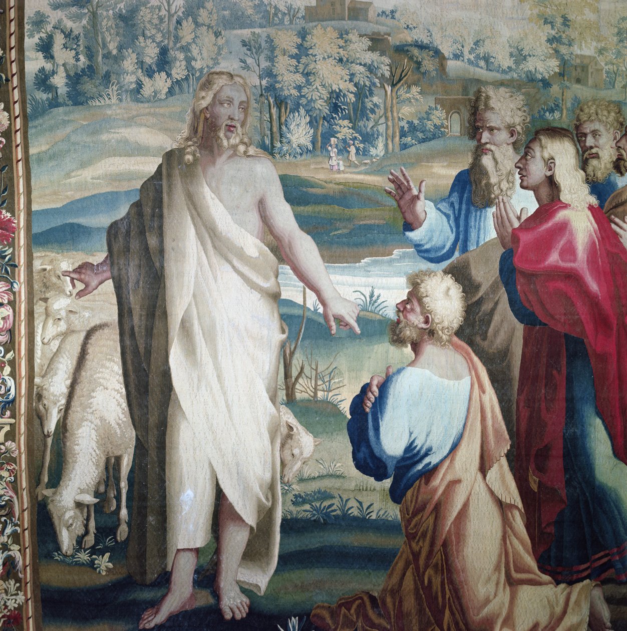 Tapeçaria representando os Atos dos Apóstolos, o chamado de São Paulo (detalhe de Cristo e São Pedro), tecido na Oficina de Beauvais sob a direção de Philippe Behagle (1641-1705), 1695-98 ( de Raffaello Sanzio Raphael