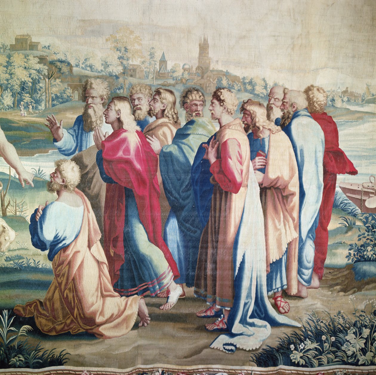 Tapeçaria representando os Atos dos Apóstolos, o chamado de São Paulo (detalhe dos apóstolos), tecido na Oficina de Beauvais sob a direção de Philippe Behagle (1641-1705), 1695-98 (fitas de lã de Raffaello Sanzio Raphael