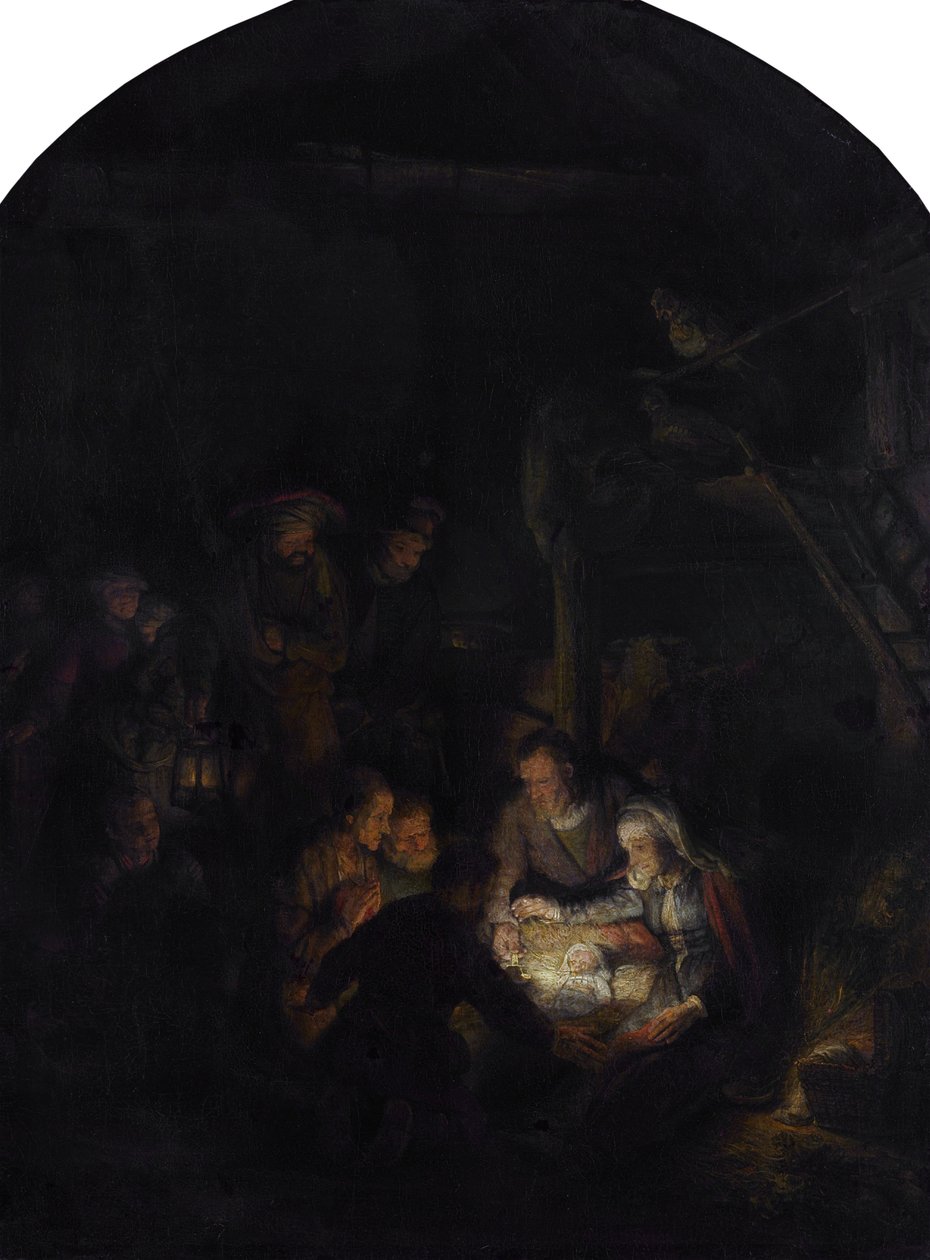 Adoração dos pastores. de Rembrandt van Rijn