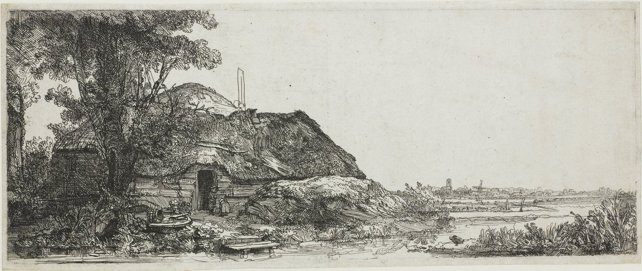 A cabana perto da grande árvore de Rembrandt van Rijn