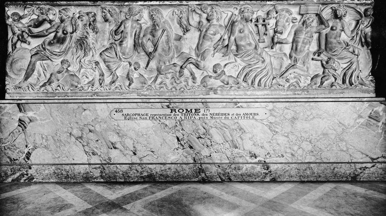 Sarcófago mostrando tritões, nereidas e amours (mármore) de Roman