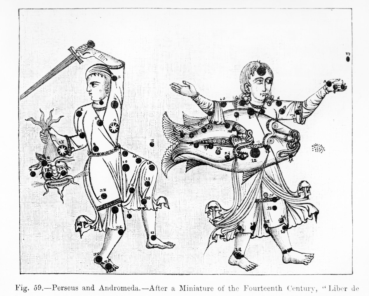 Perseu e Andrômeda, de Liber de Stellis Fixarum, ilustração de "Ciência e Literatura na Idade Média e Renascença", escrita e gravada por Paul Lacroix, 1878 de Spanish School