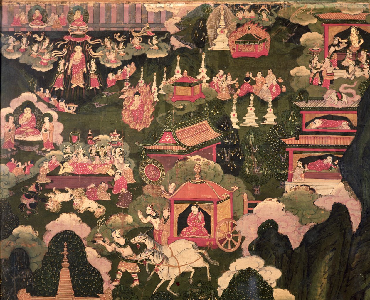 Parinirvana e a morte de Buda, da "Vida de Buda Sakyamuni" de Tibetan School