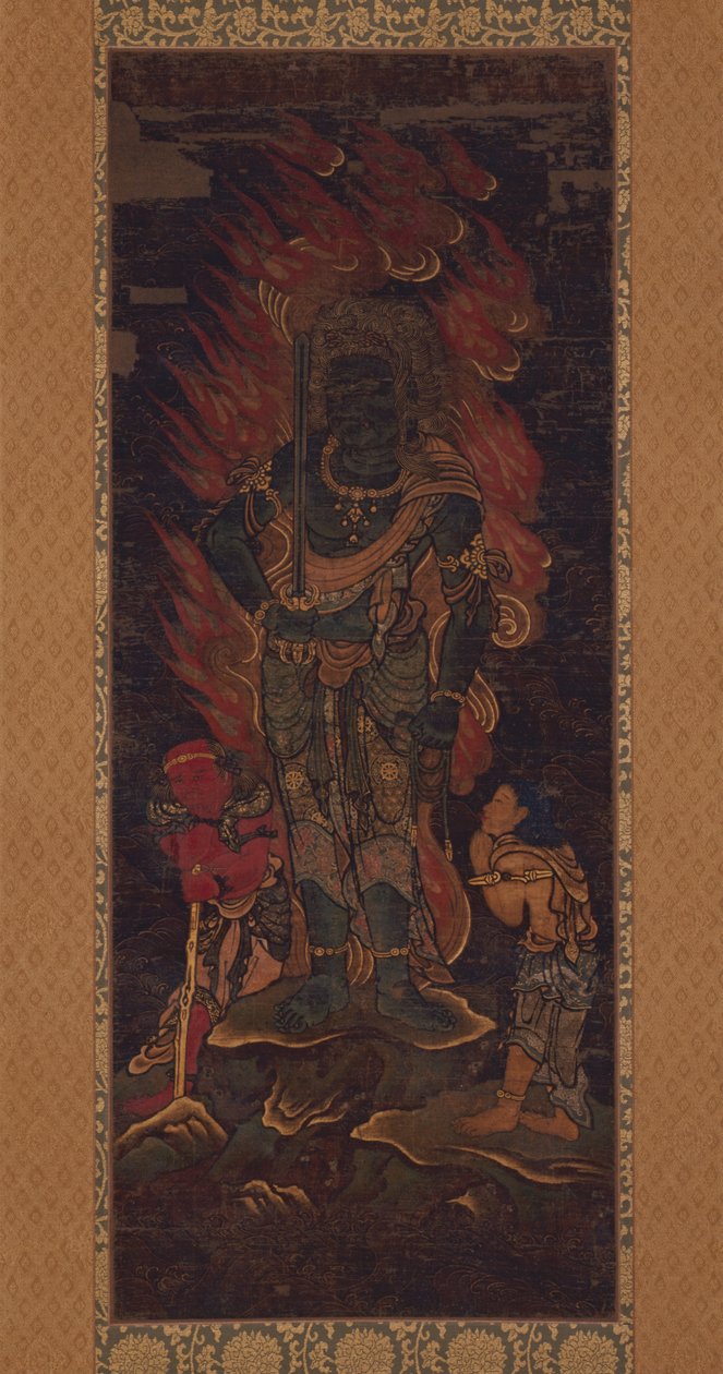 Acala Vidy ar aja (Fudō Myōō) e dois atendentes de Unknown