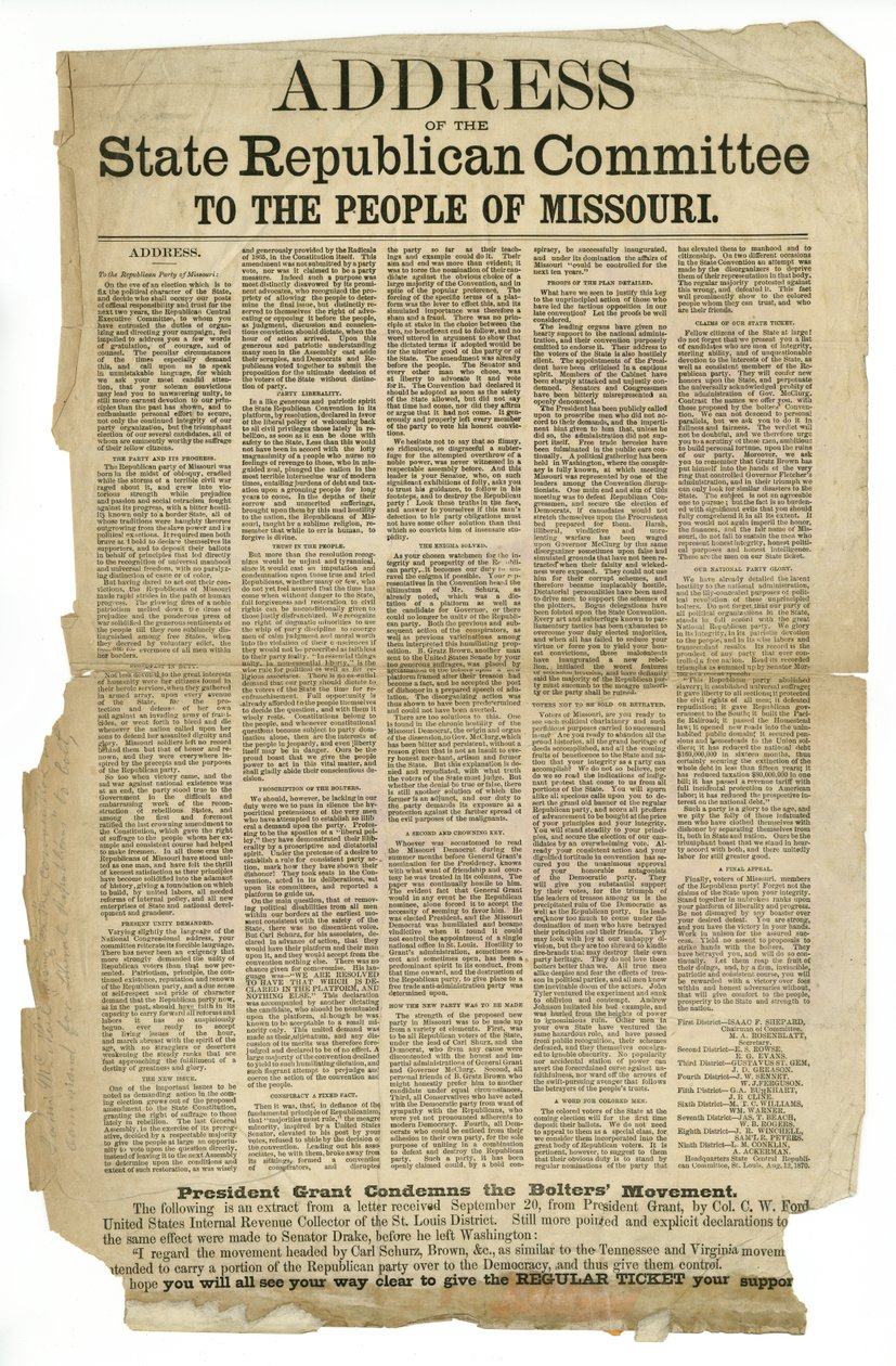 Discurso do Comitê Republicano do Estado ao Povo do Missouri de Unknown