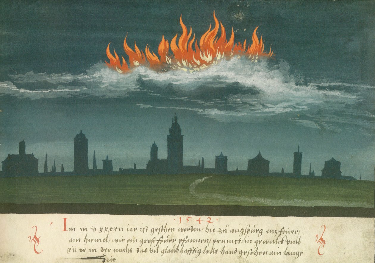 Augsburger Wunderzeichenbuch - Folio 144: Skyfire sobre Augsburg 1542 de Unknown