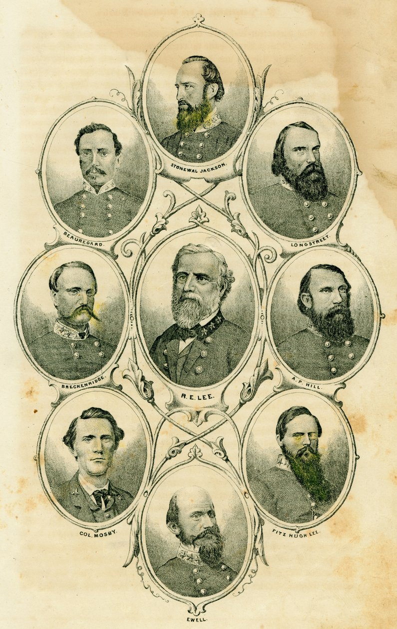 Generais confederados (os assuntos incluem os generais Stonewall Jackson, Longstreet, Hill AP, Fitzhugh Lee, Ewell, Greckenridge, Beauregard e Lee e Col. Mosby) de Unknown