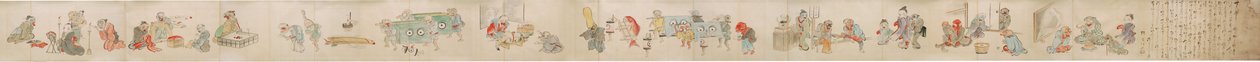 Rolagem japonesa retratando Yokai - youkai noivado, casamento e vida doméstica de Unknown