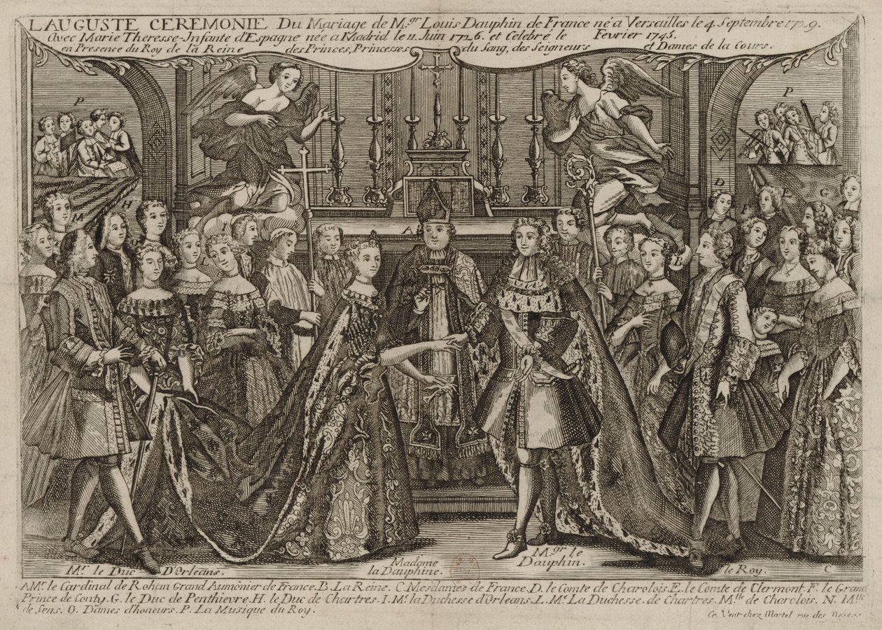 Casamento de Louis, Delfim da França a Marie Thérèse Raphaëlle, Infanta de Espanha em 1745 em Versalhes de Unknown