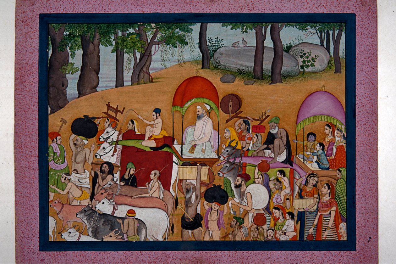 Nanda e outros pastores se mudando para Vrindavana Baseado na história do Bhagavata - Purana de Unknown