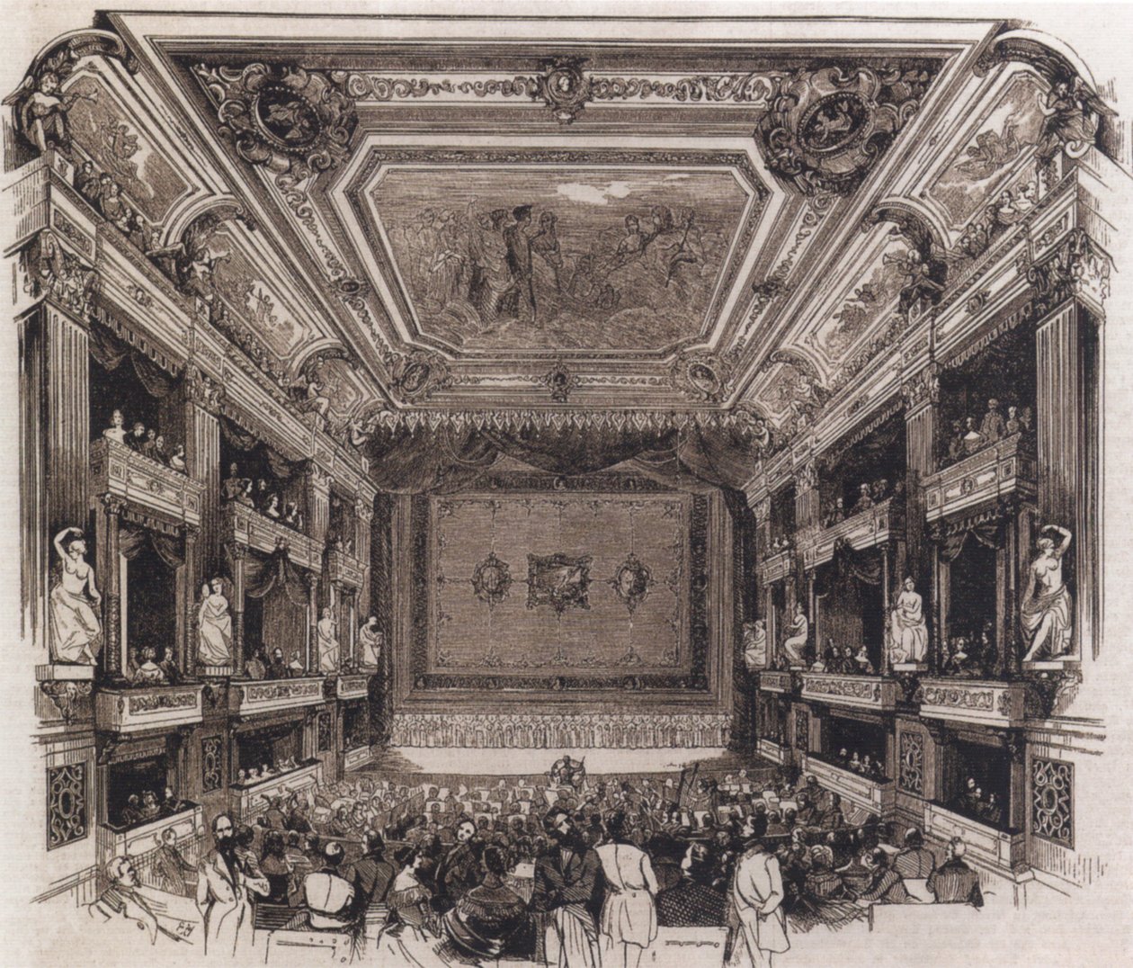 Auditório da casa de ópera real reconstruída Berlim, 1844, ilustrado jornal nº 88, Berlim, 1845 de Unknown