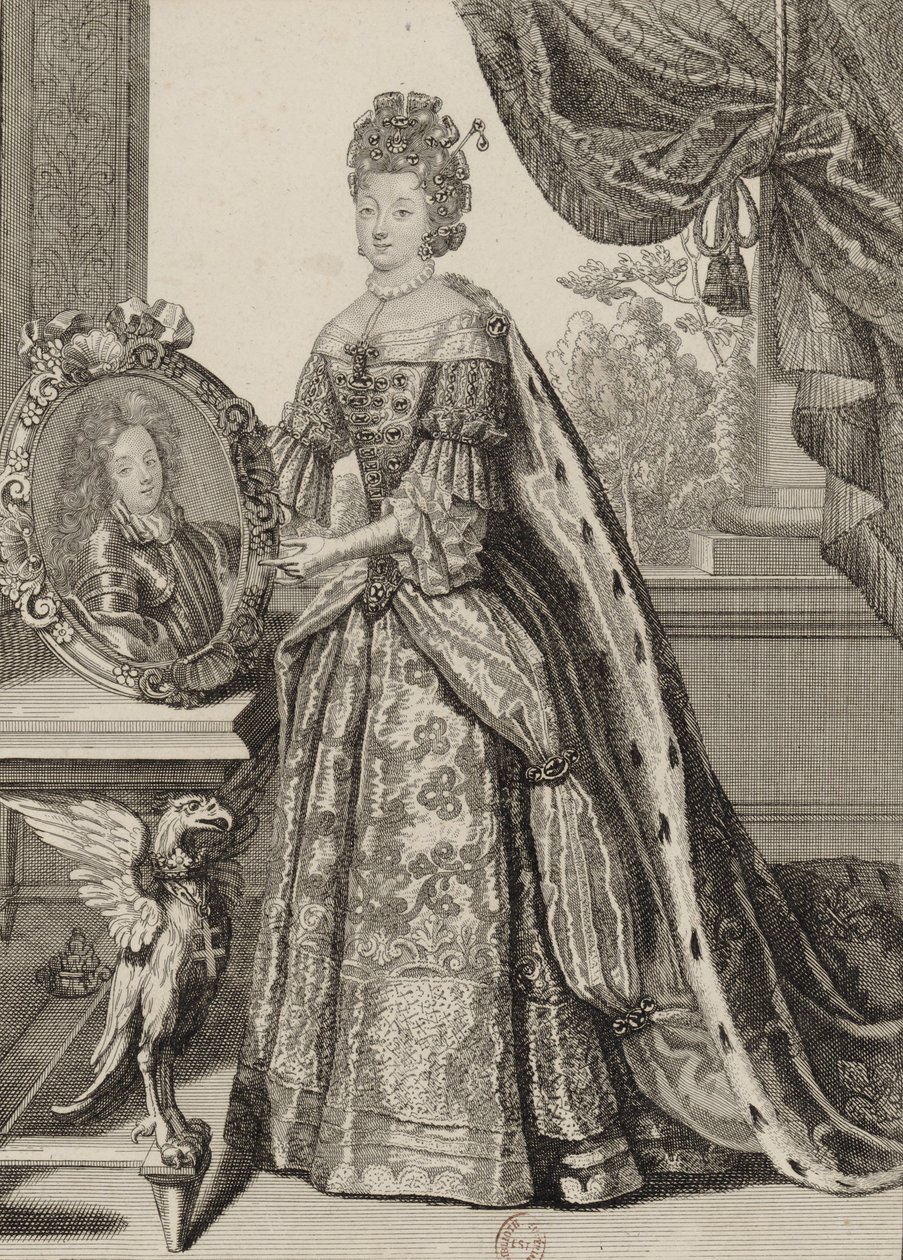 Élisabeth Charlotte d&39;Orléans, duquesa de Lorraine, segurando um retrato de seu marido, o duque de Lorena de Unknown
