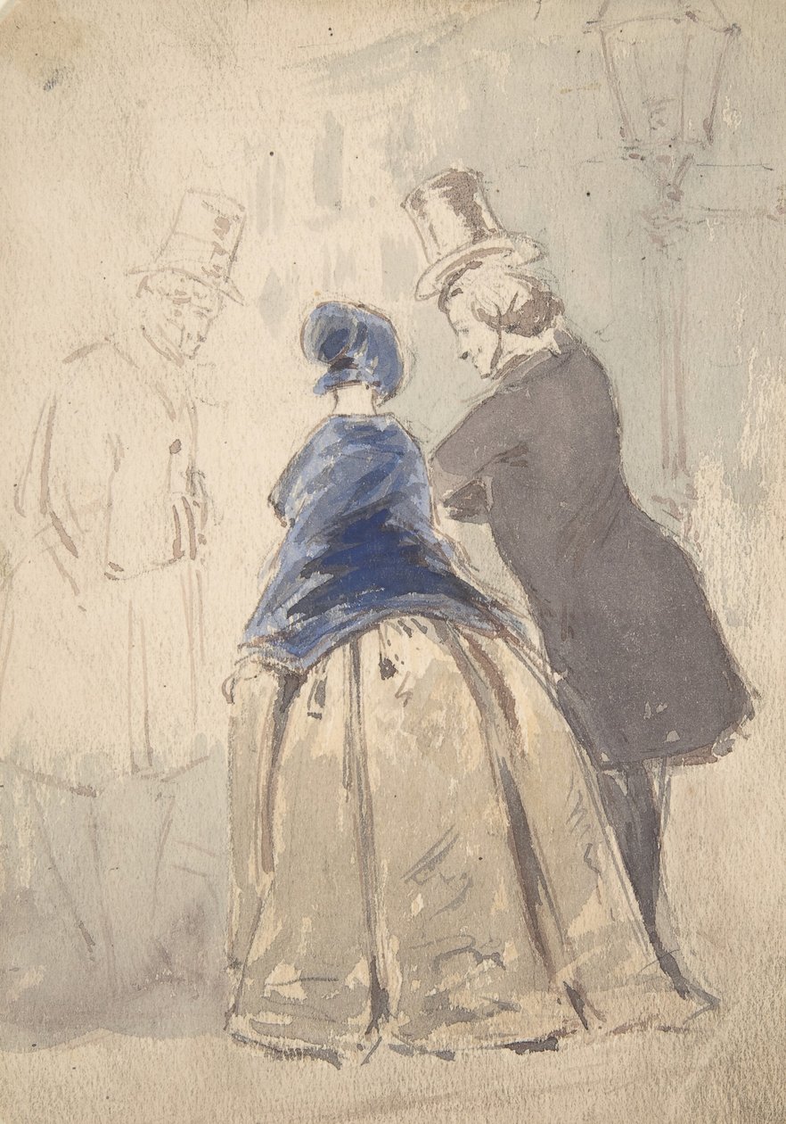 Cena de rua da Vanity Fair, com Amelia, George Osborne e Dobbin reto..., 1800-1819. de Jerry Barret