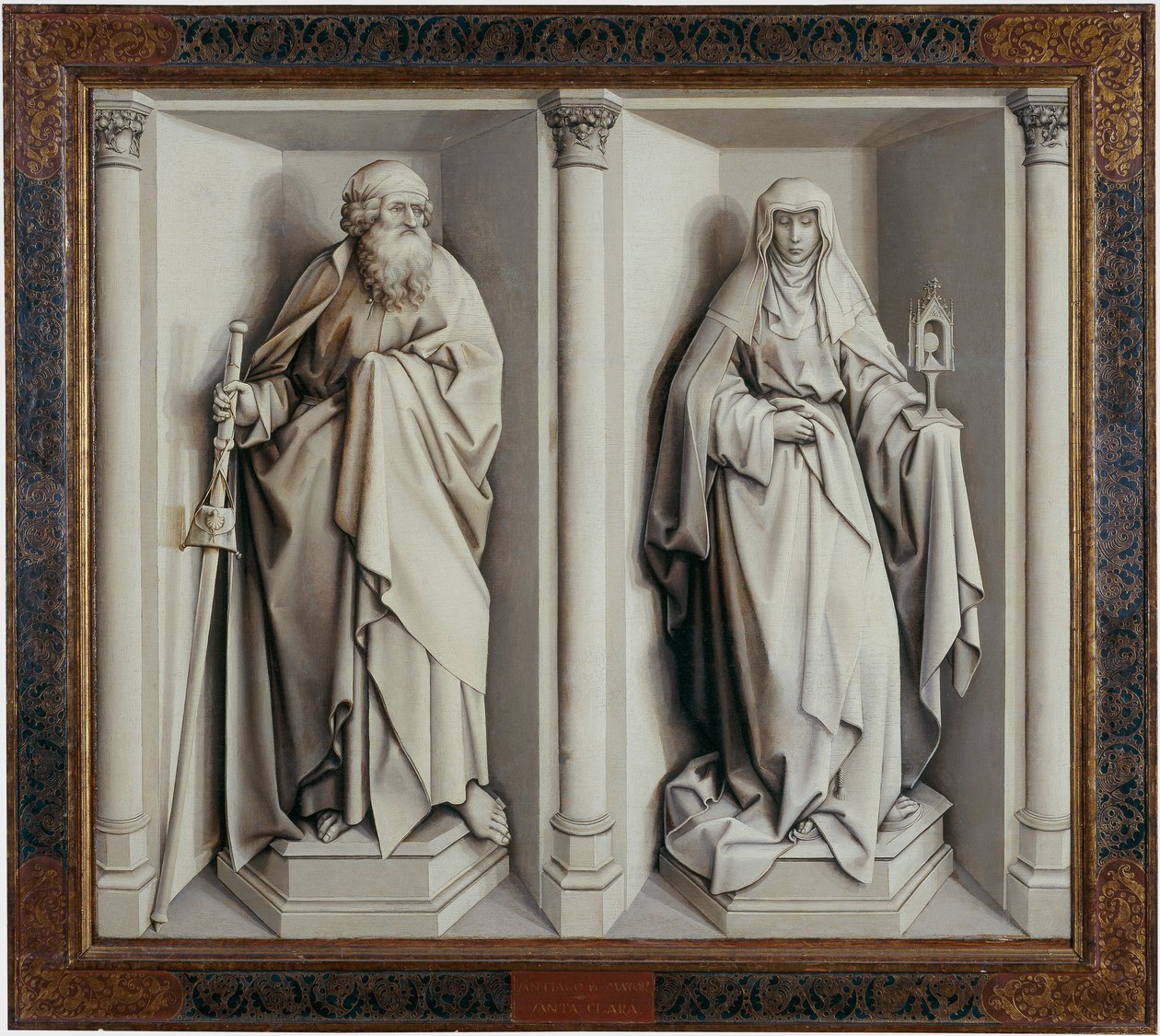 "Le mariage de la Vierge" Verso Peinture sur bois de Robert Campin dit le Maitre de Flemalle (1375-1444) 1420 Dim. 0,77x0,88 m Madrid, musee du Prado --- O Casamento da Virgem. Pintura sobre madeira por Robert Campin conhecido como o Mestre de Flemalle (13 de Master of Flémalle