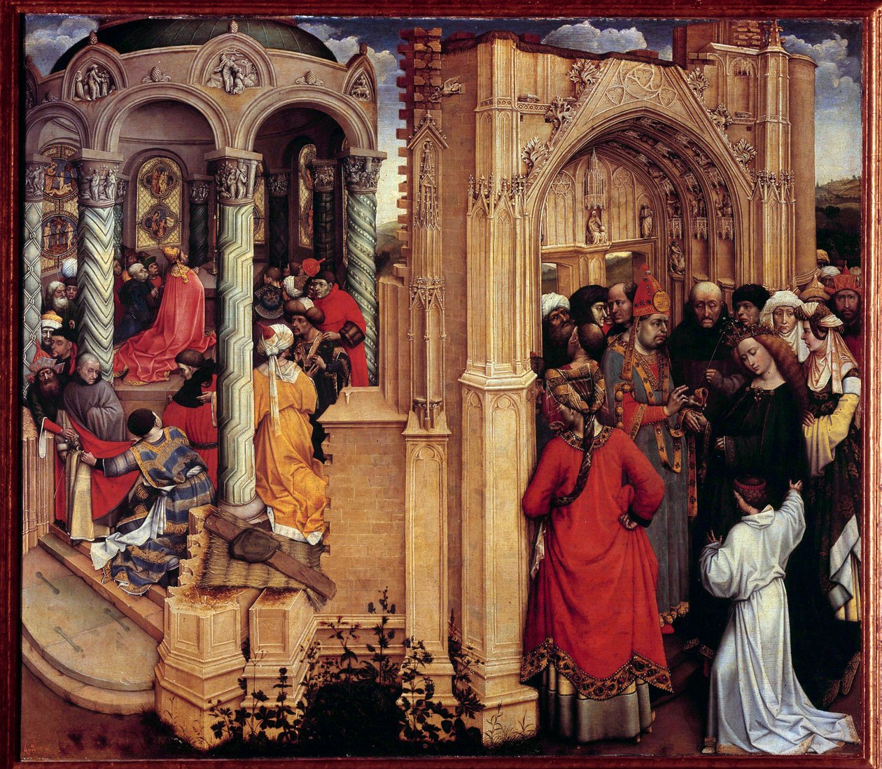 O Casamento da Virgem da Madeira Pintura por Robert Campin chamado Mestre de Flemalle (1375-1444) Sol do século XV. 0,77x0,88 m Madrid, Museu do Prado - O Casamento da Virgem. Pintura em madeira de Robert Campin conhecido como o Mestre de Flemalle (1375-14 de Master of Flémalle