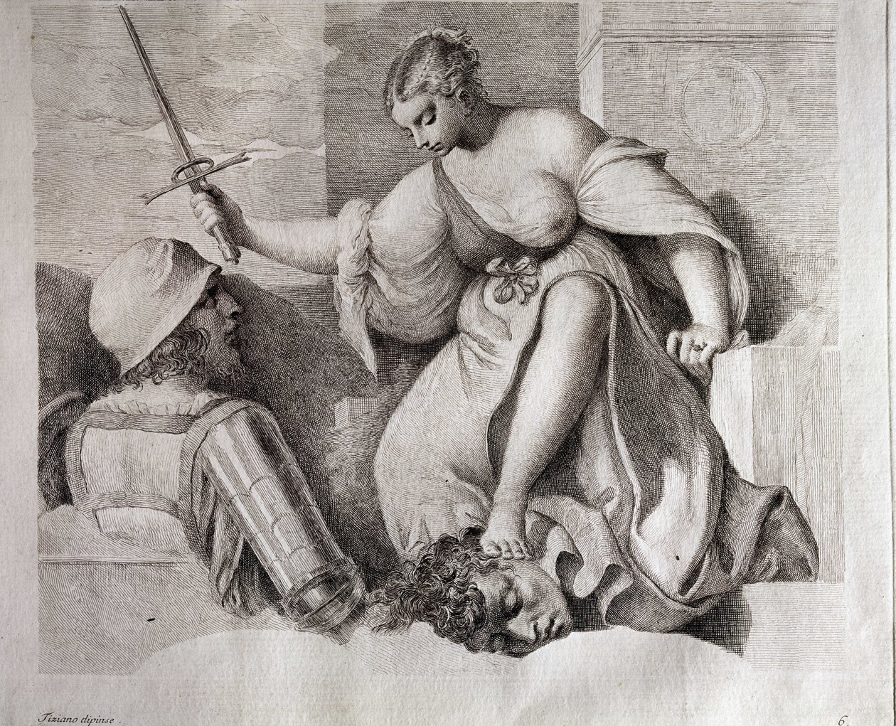 Salomé com a cabeça de São João Batista. No canto inferior esquerdo "Tiziano Dipinse". Gravura de Giorgio da Castelfranco, conhecido como Giorgione (1476/1478-1510) Instituto Kunsthistorisches, Florença. de (1476/8 1510) Giorgione