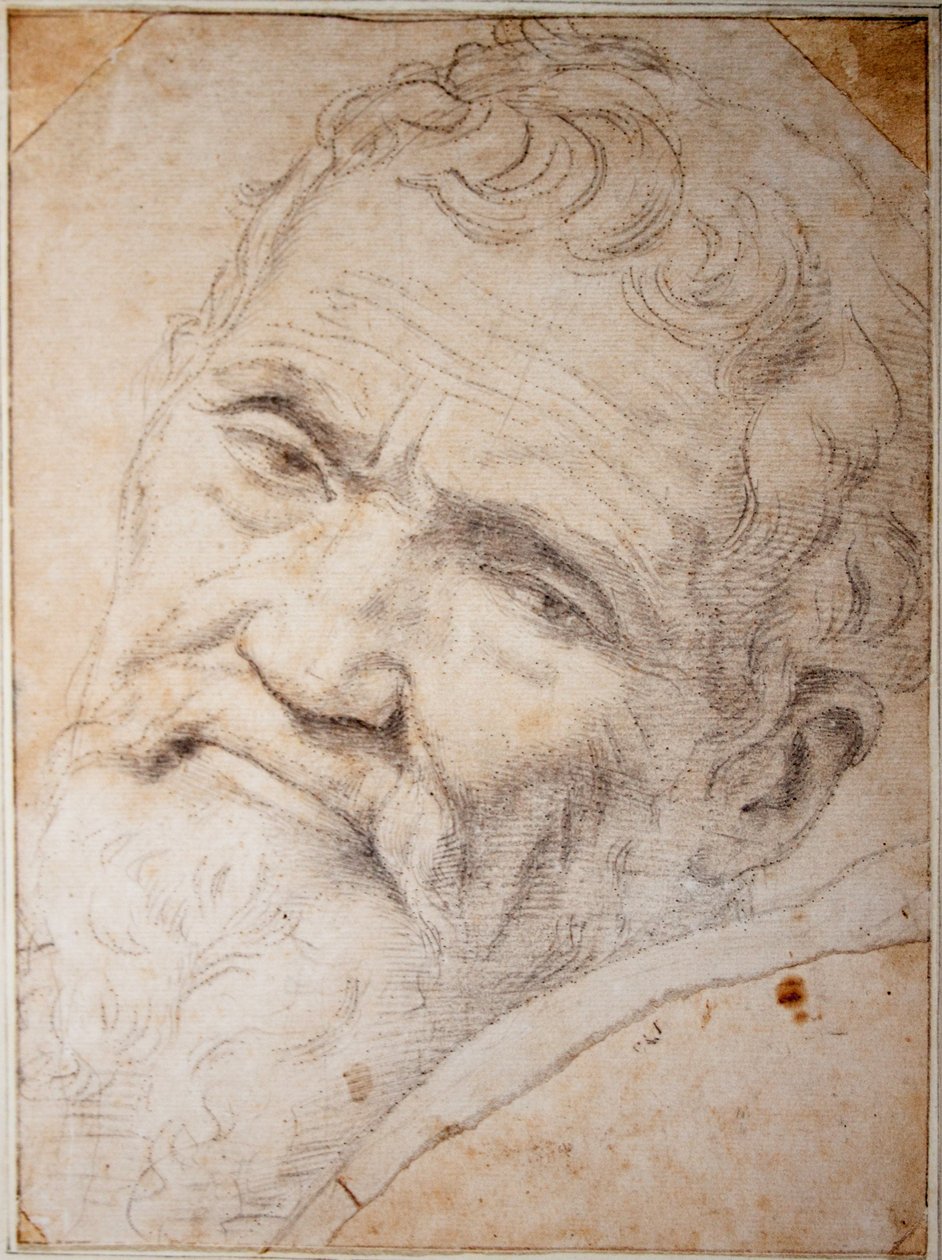 Retrato de Michelangelo Buonarroti. Carvão, giz sobre papel, c.1550 de Daniele da  Volterra