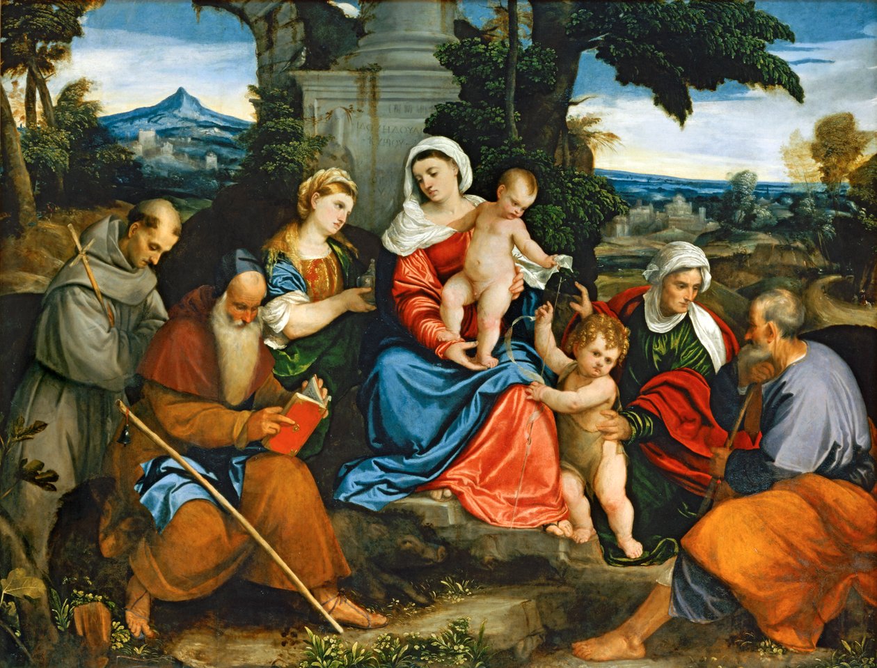 A Sagrada Família com os Santos Francisco, António, Madalena, João Batista e Isabel ... de (1528-88) Veronese