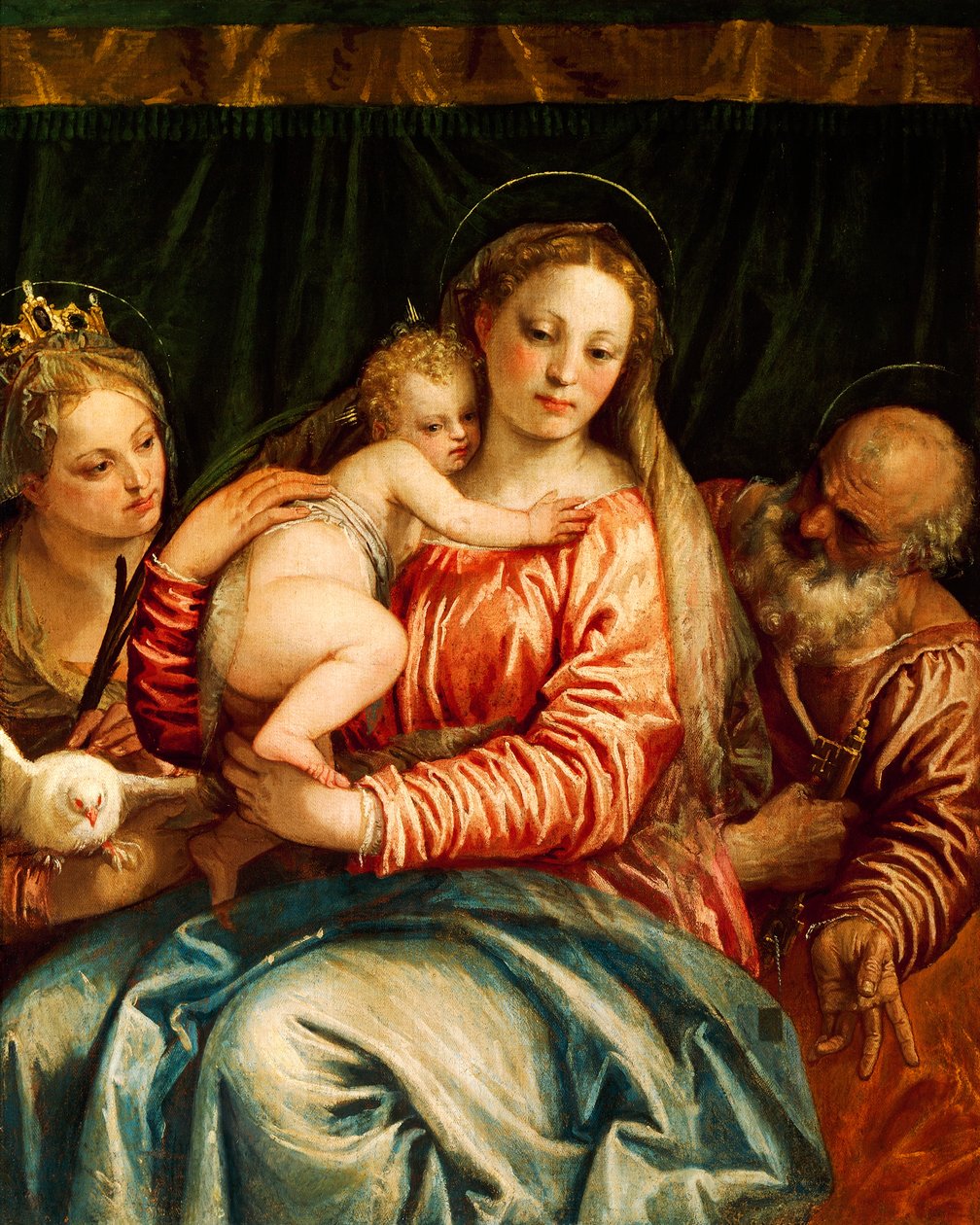 Madonna e Criança, santa e São Pedro por Paolo Caliari conhecido como Veronese (1528-1588), óleo sobre tela de (1528 88) Veronese