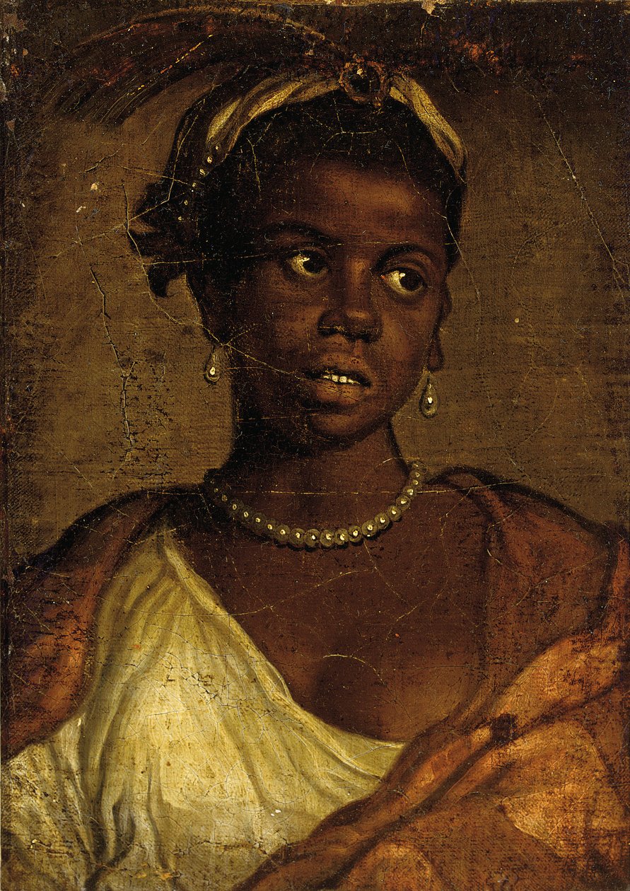 Retrato de uma mulher mourisca, comprimento do busto (óleo sobre tela colocado no painel) de Veronese